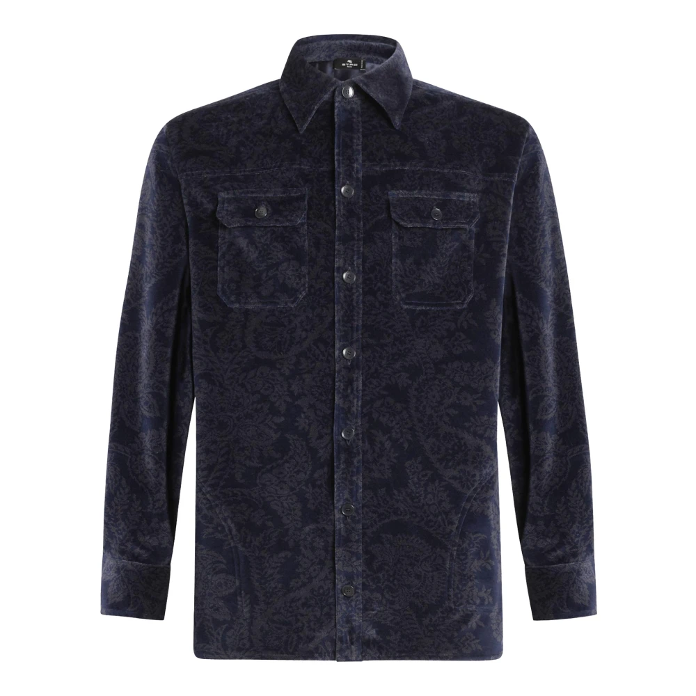 ETRO Blauwe Bloemen Paisley Jacquard Overhemd Blue Heren