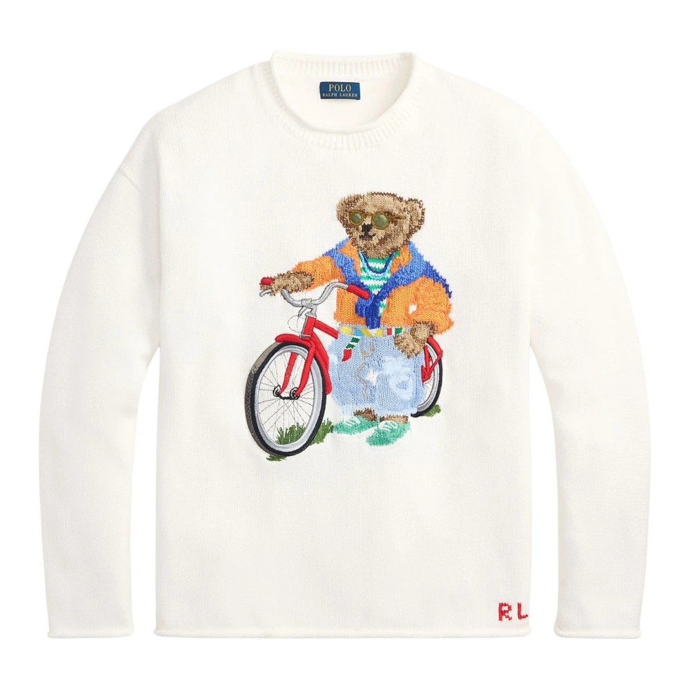 Ralph Lauren Men's White Round-Neck Knitwear, Xl, Polo Bear Knitted Jumper