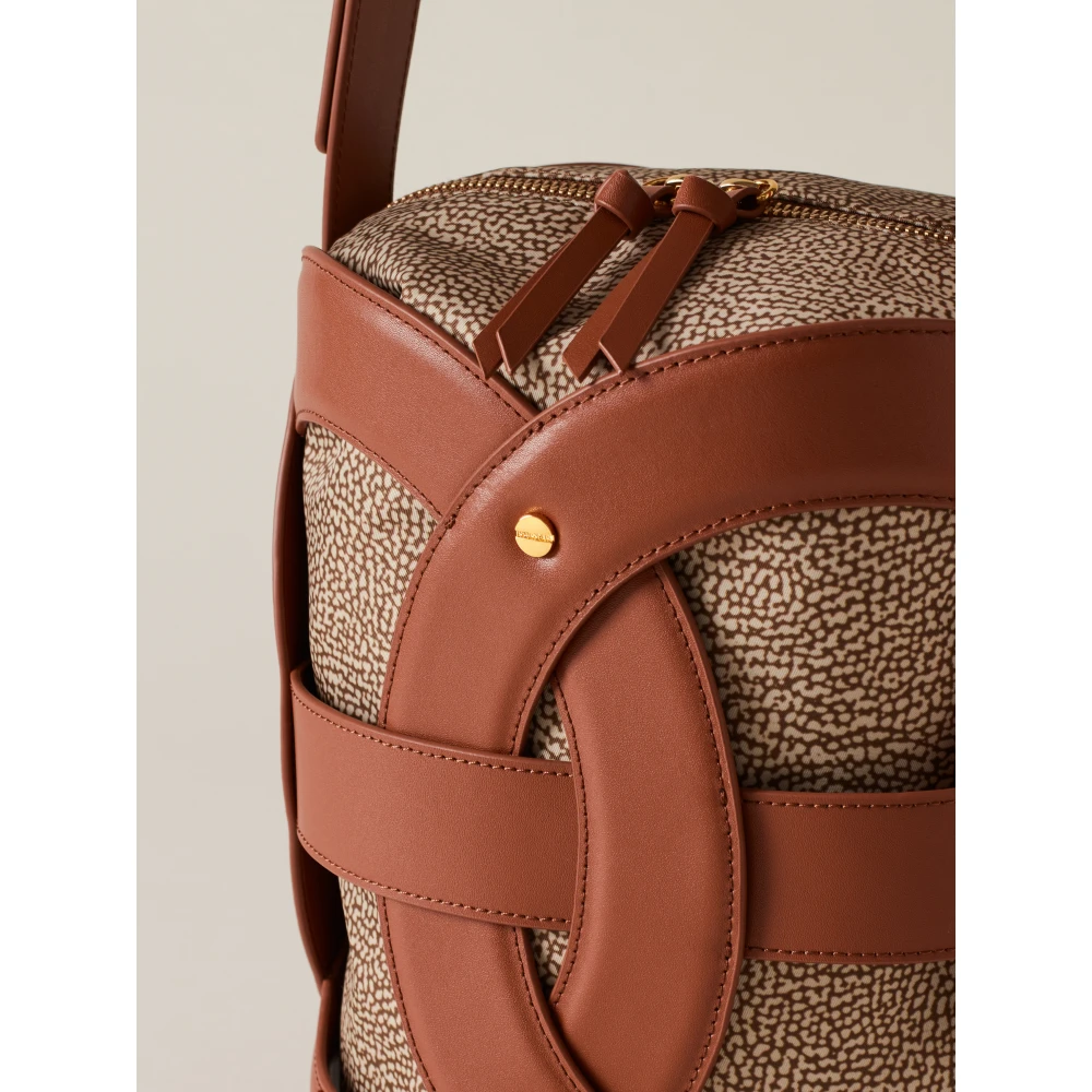 Borbonese Middelgrote Leren Bucket Bag met Weefsel Brown Dames