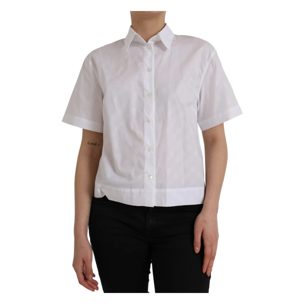 Dolce & Gabbana Women's White Short-Sleeved Polo Shirt With Collar - Shirts - L - Blouses & Shirts