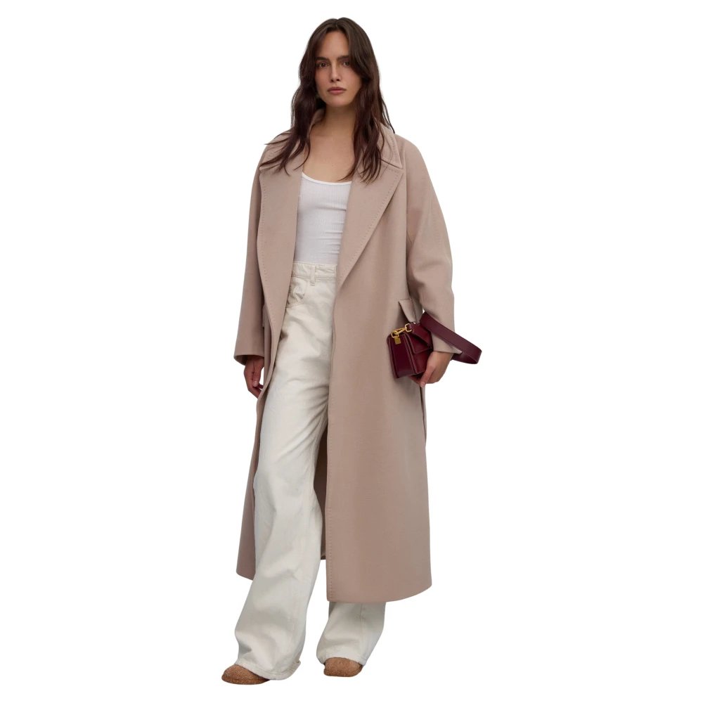 Estro Damen Beige R Wollmantel Mit Breitem Kragen