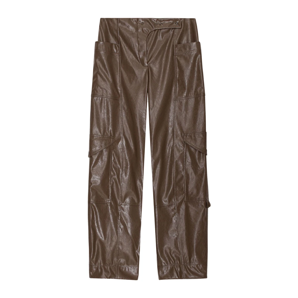 Ganni Women's Brown Straight Trousers, Xs, Shiny Vegan Leather Trousers