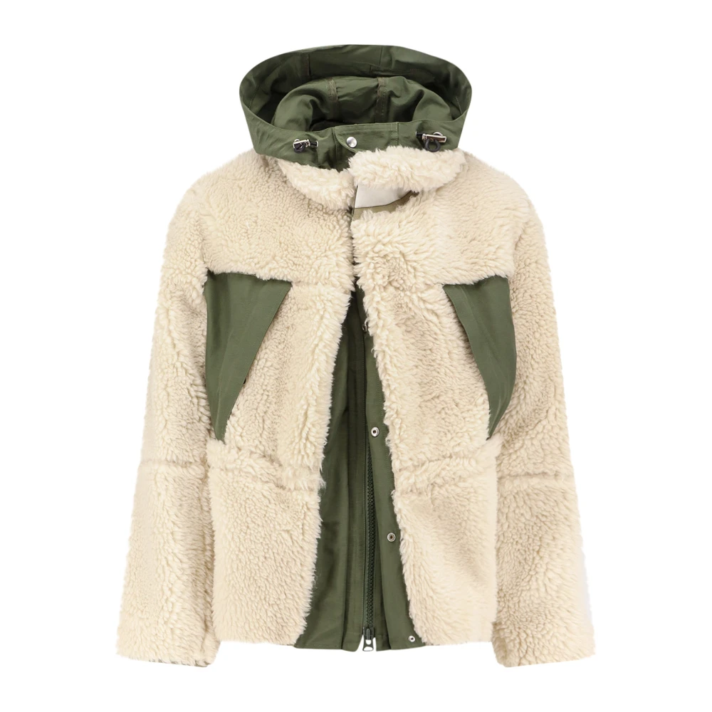Sacai Men's Beige Faux Fur & Shearling Jackets, L, Stylish Jackets With Hood And Pockets