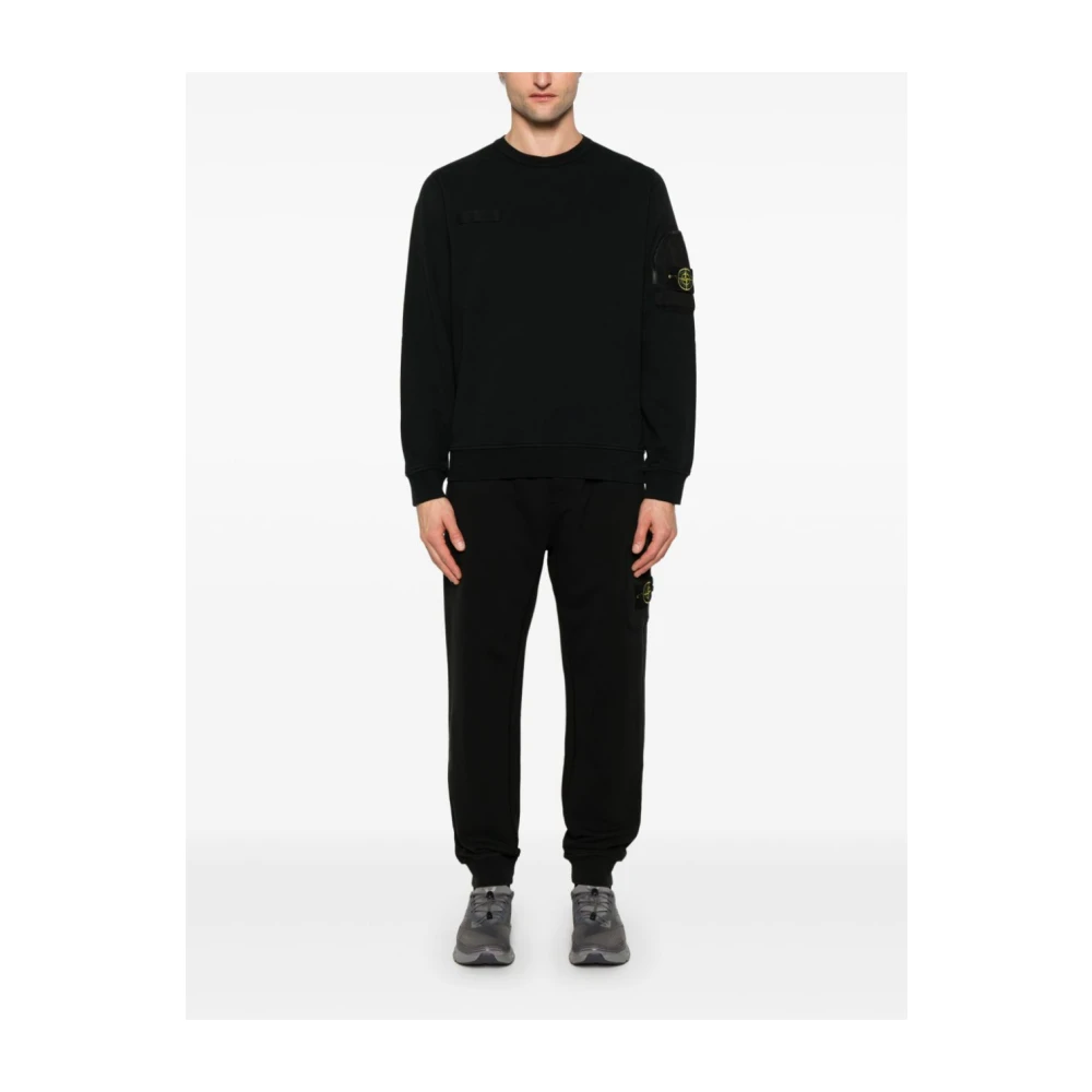 Stone Island Zwarte Geribbelde Trui met Ritssluiting Zak Black Heren