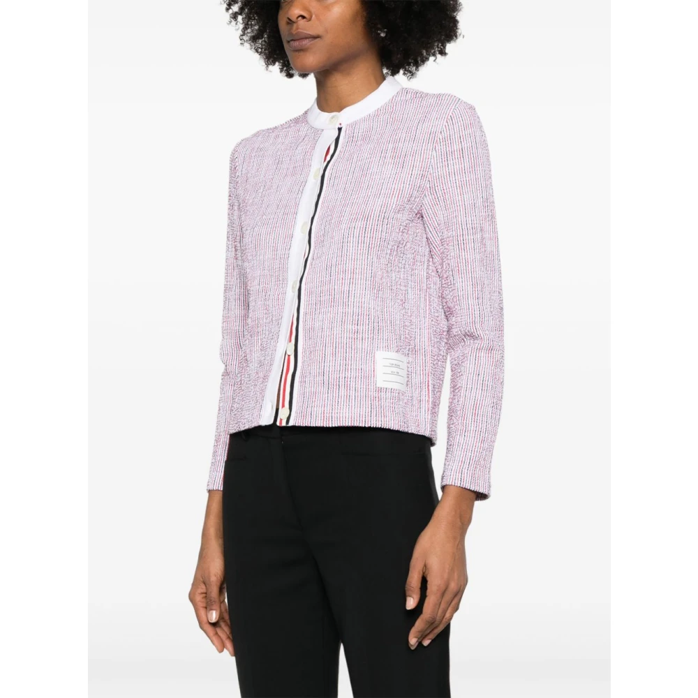 Thom Browne MultiColour Crew Neck Sweater Logo Patch Pink Dames
