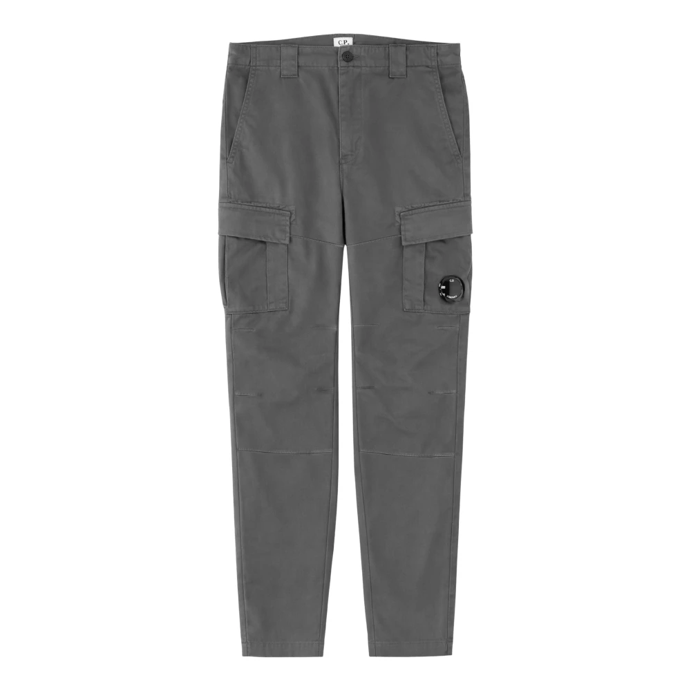 C.p. Company Men's Gray Slim-Fit Trousers, M, Stretch Sateen Ergonomic Cargo Trousers