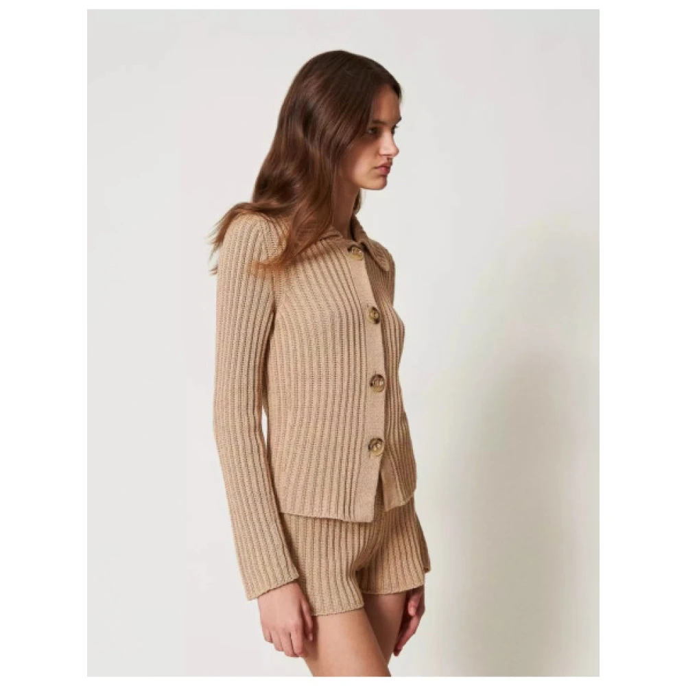 Twinset Gebreid jasje met uitlopende kraag Beige Dames