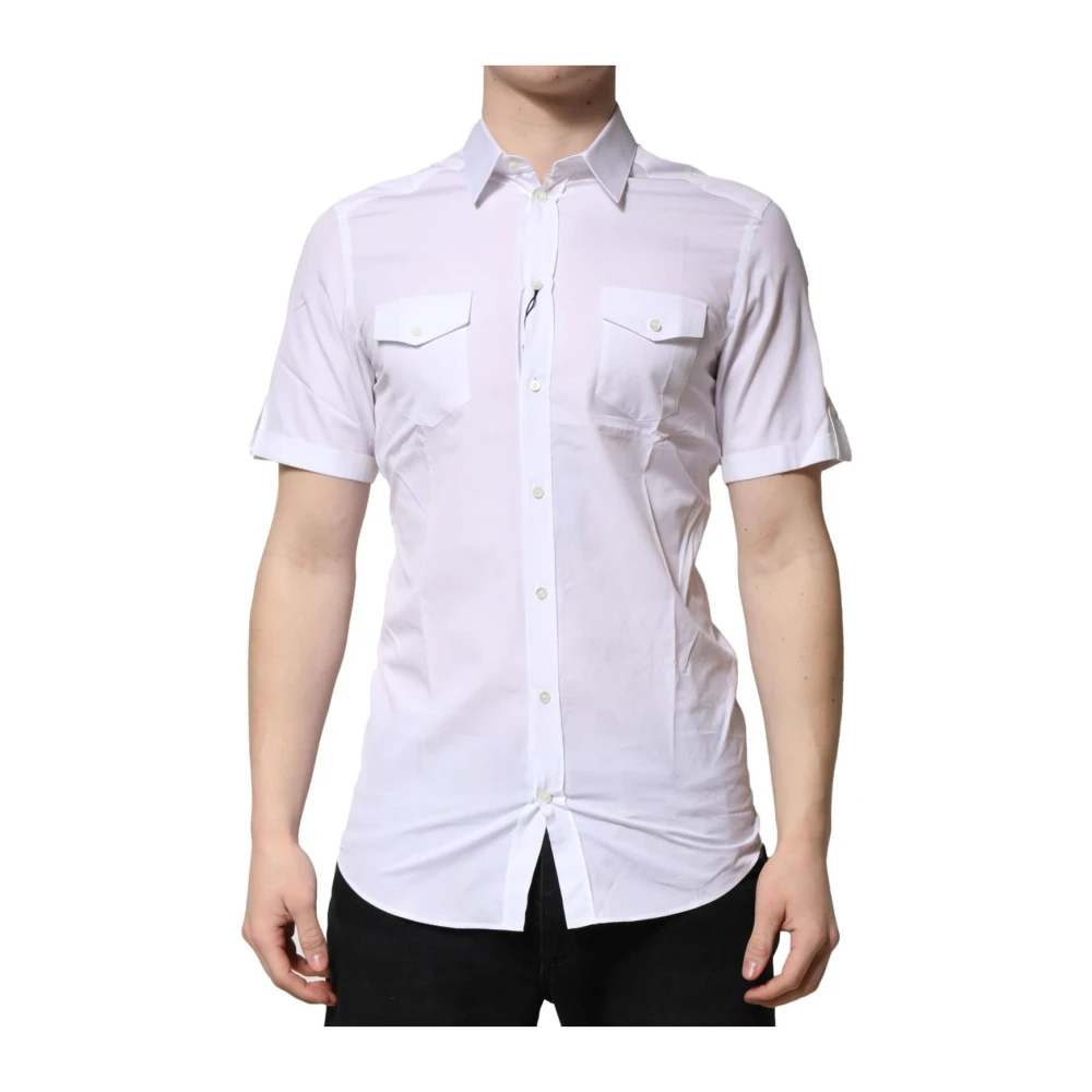 Dolce & Gabbana White Cotton Casual Shirt With Pockets - Male - Short Sleeve Shirts - S - Shirts