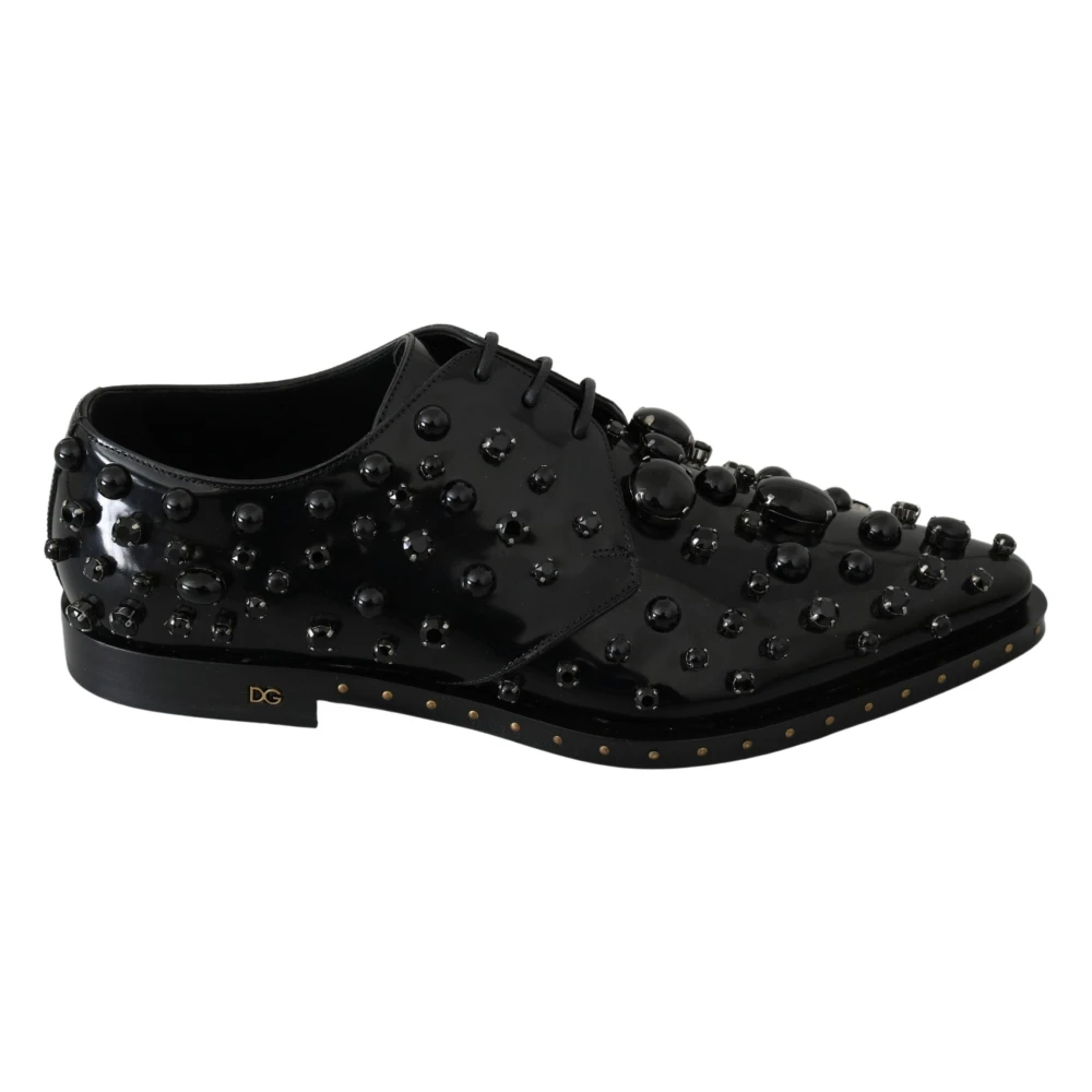 Dolce & Gabbana Black Elegant Crystal Leather Dress Shoes - Male - Laced Shoes - 5 Uk - Shoes
