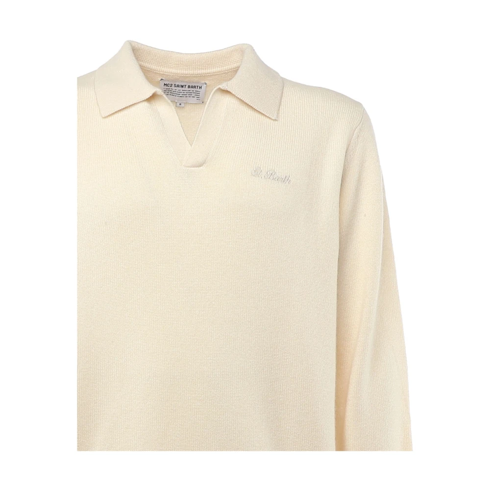 MC2 Saint Barth Wit poloshirt met lange mouwen en logo Beige Heren