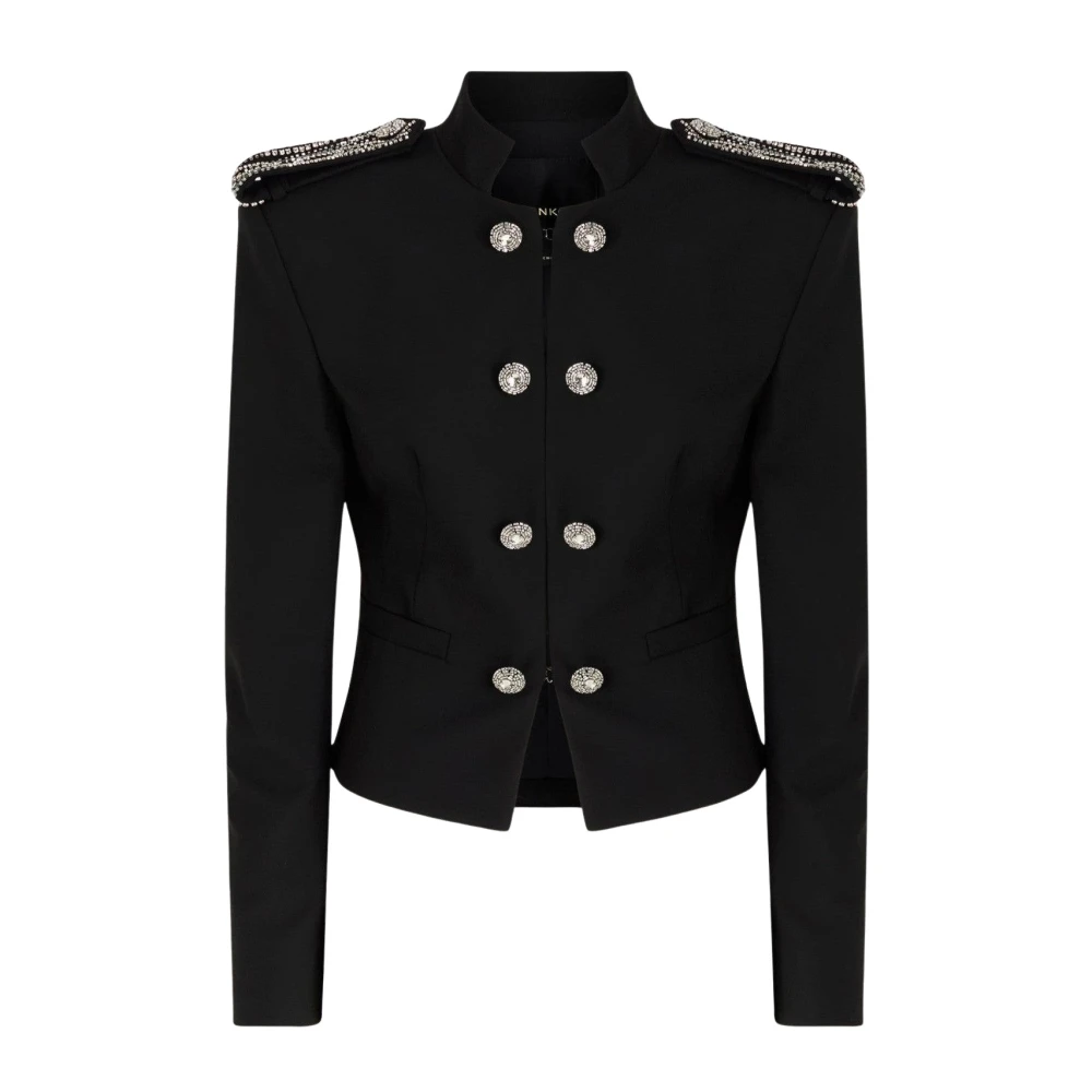 Pinko Donna Nero Giacca Mini Con Bottoni Gioiello - Immagine 4