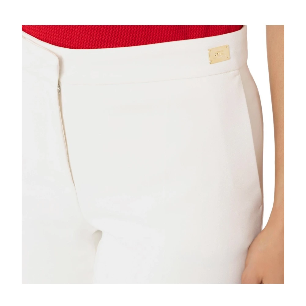 Elisabetta Franchi Ivoor Crêpe Broek met Gouden Details Beige Dames