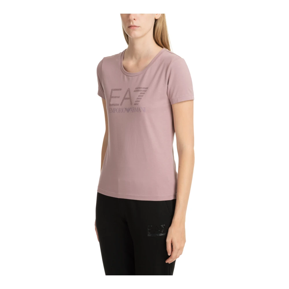 Emporio Armani EA7 Effen Logo Strass T-shirt Pink Dames