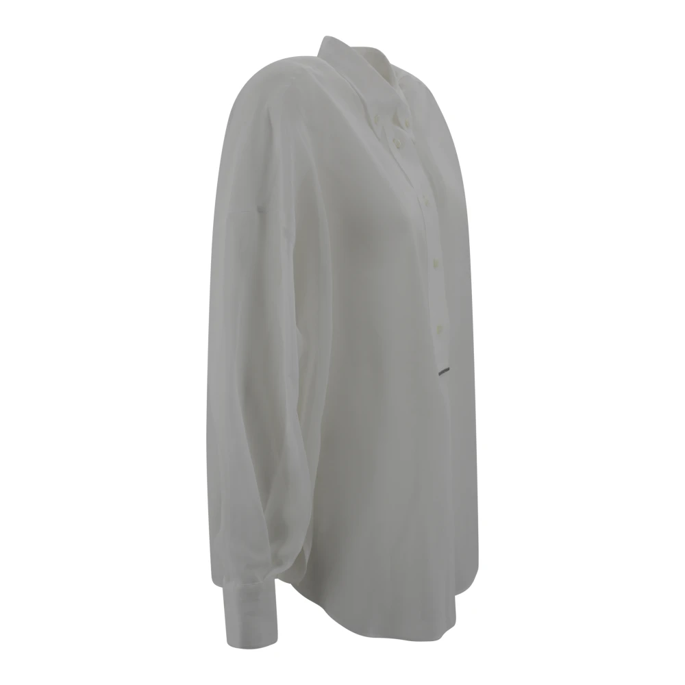 BRUNELLO CUCINELLI Witte semi-transparante overhemd met Monili detail White Dames
