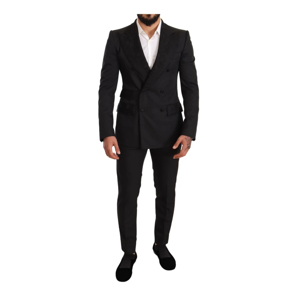 Dolce & Gabbana Svart Brokad 2-Delat Kostym Black, Herr