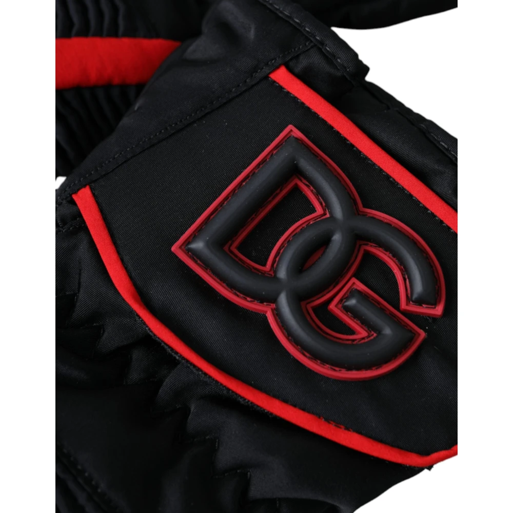 Dolce & Gabbana Zwart Rode Nylon Handschoenen Polslengte Black Unisex