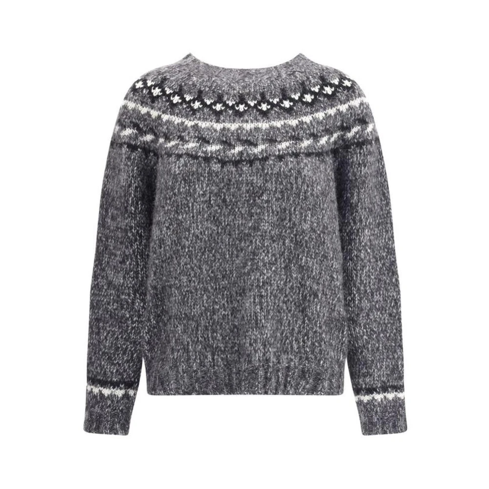P.a.r.o.s.h. Women's Gray Geometric Alpaca Sweater With Ribbed Hem