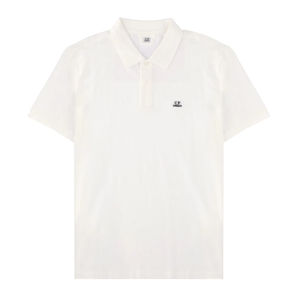 C.p. Company Men's White Polo Shirts, 2XL, Stretch Piquet Short Sleeve Polo