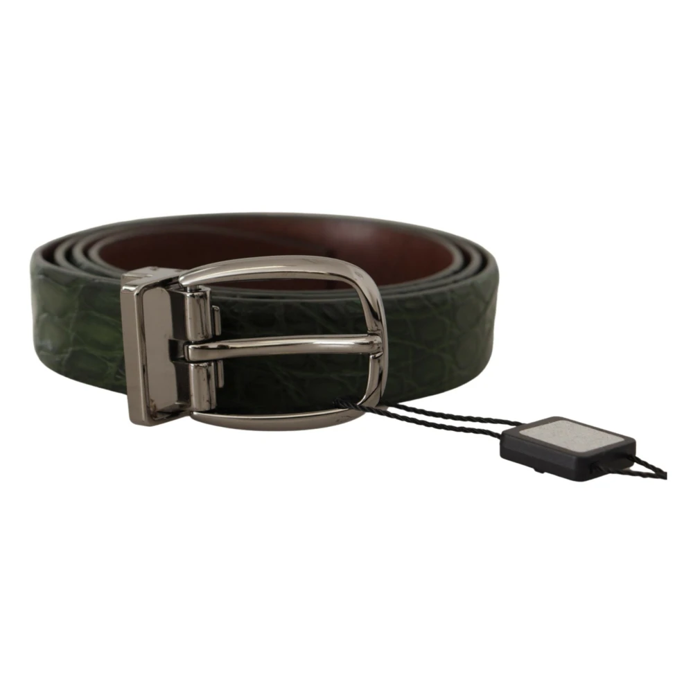 Dolce & Gabbana Men's Silver Exotic Leather Buckle Belt