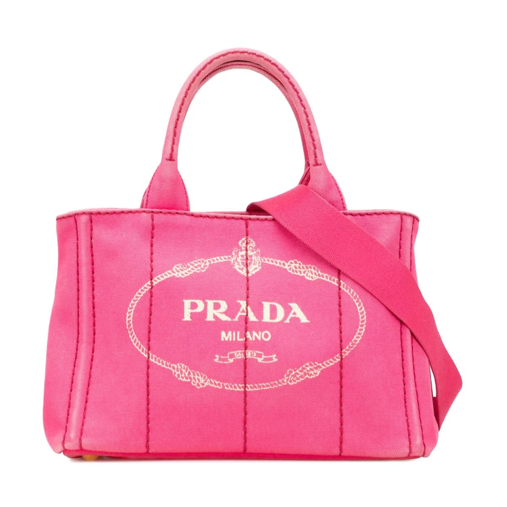 Prada Vintage Women's Pink Pre-Owned Canvas Tote Bag