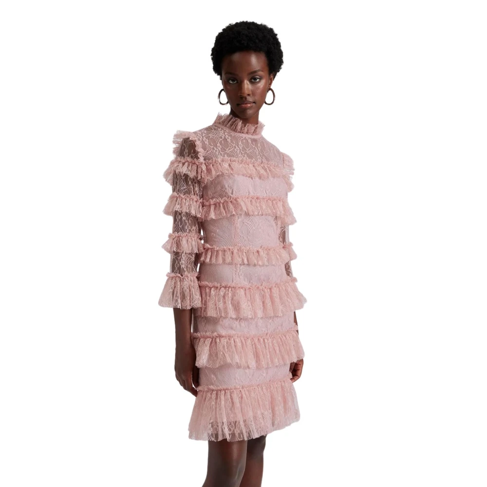 Pink By Malina Carmine Frill Mini Lace Dress - Blush Kjole Og Skjørt