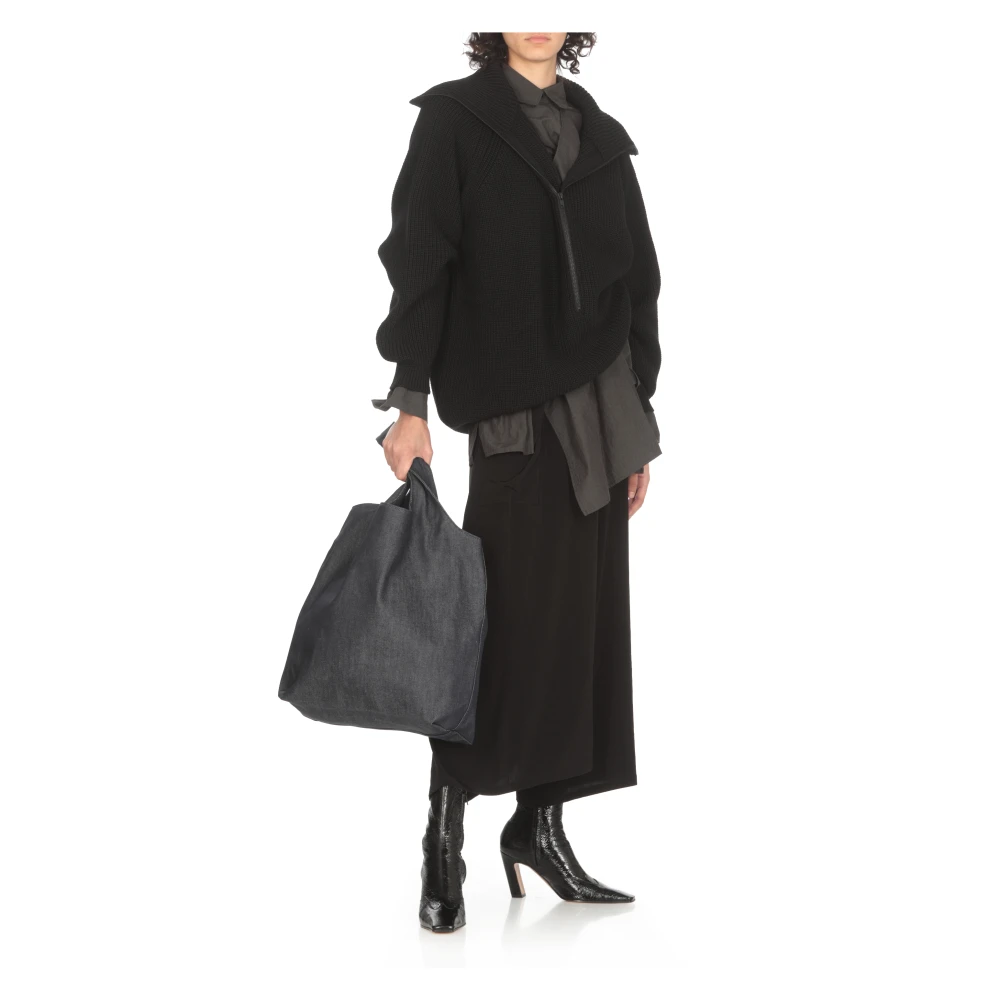 Y-3 Zwarte wollen trui met hoge hals Black Dames