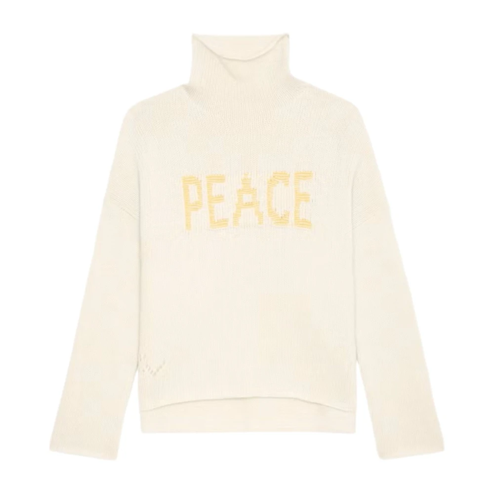 Zadig & Voltaire Gele Gebreide Trui met Vredesboodschap Beige Dames