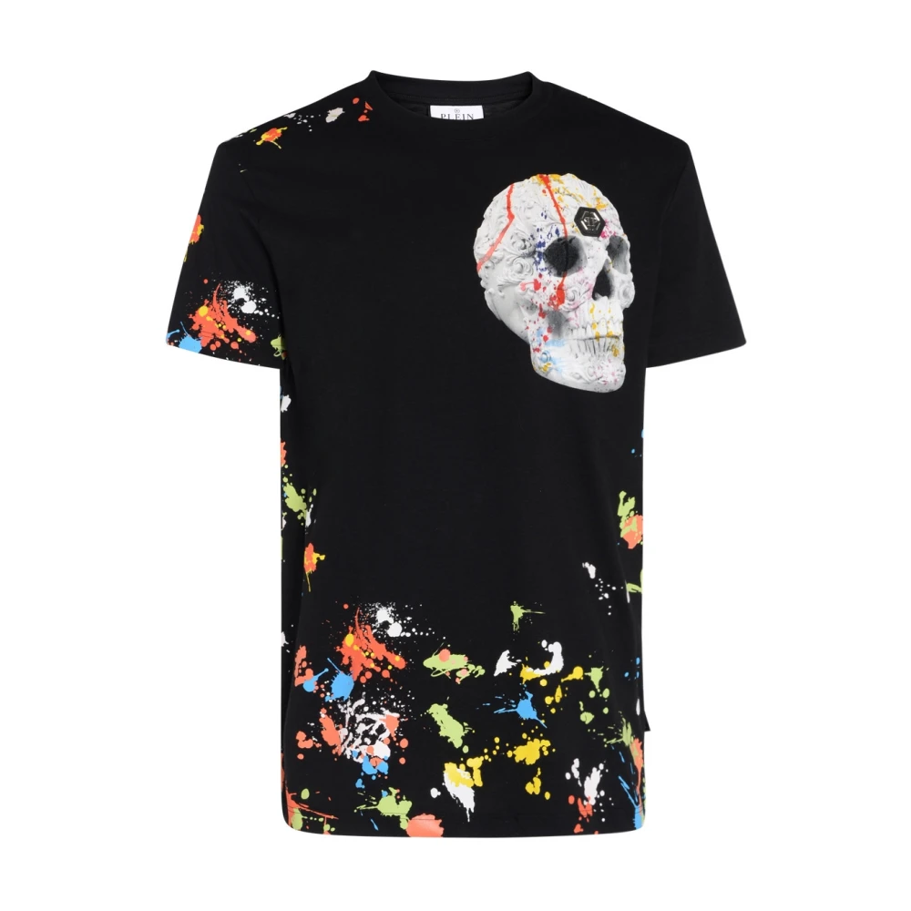 Philipp Plein Svart Dripping Skull T-Shirt i Bomull Black, Herr