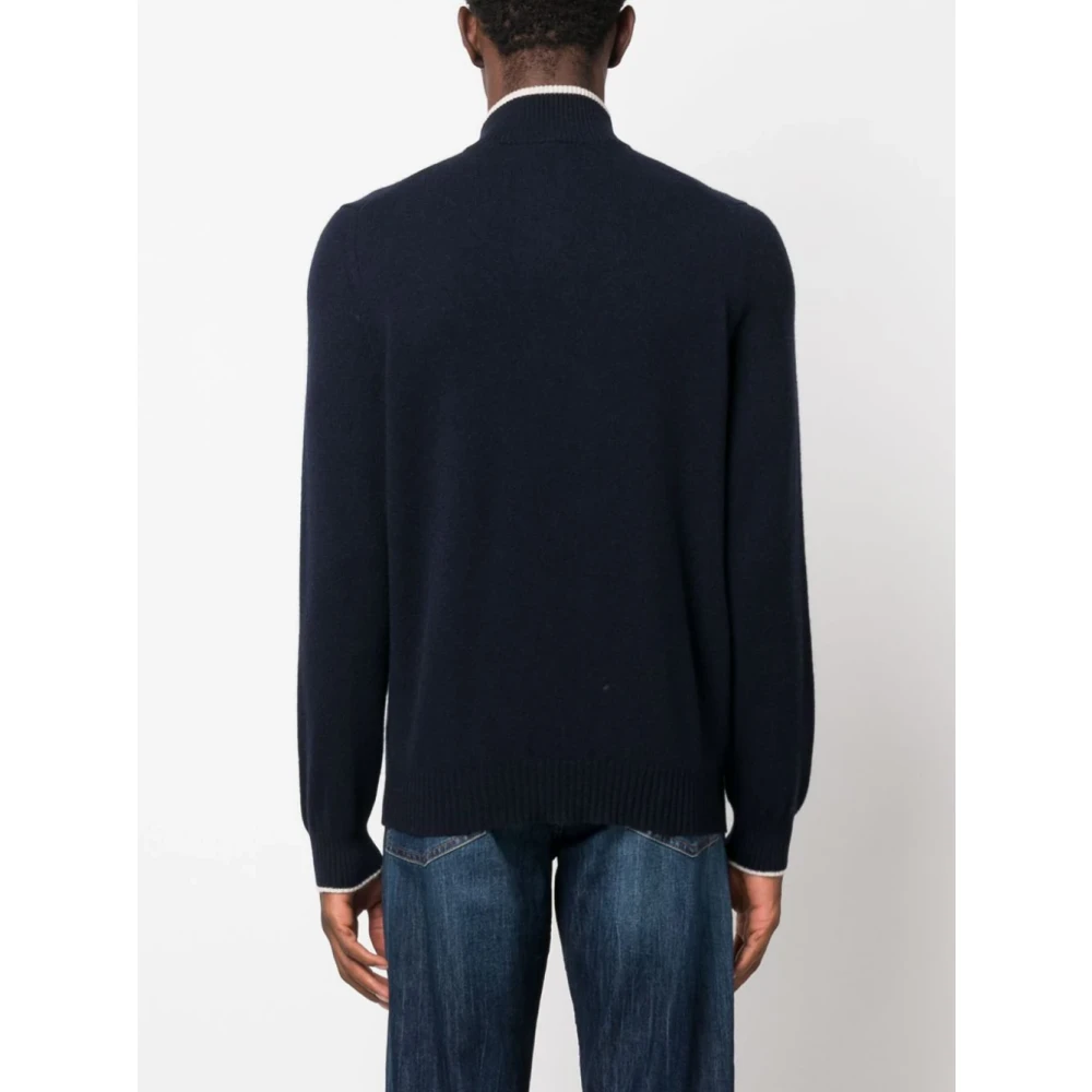 Fedeli Luxe Cashmere Half-Zip Gebreide Trui Blue Heren