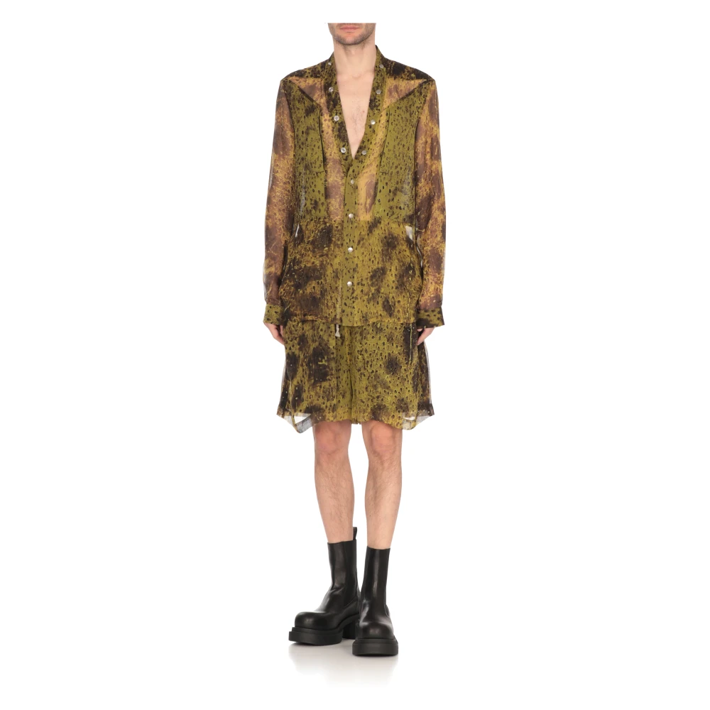 Rick Owens Groene Zijden V-Hals Shirt Mannen Green Heren