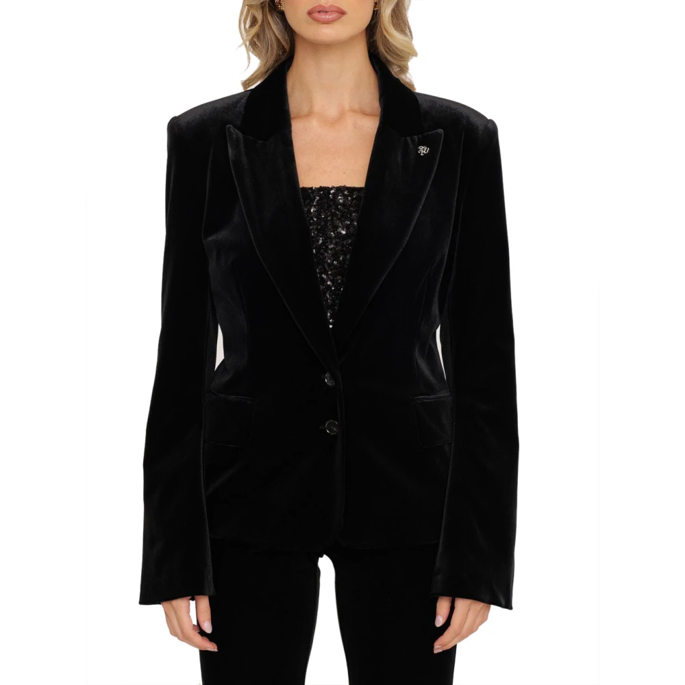 Aniye By Zwarte Fluwelen Blazer met Klassieke Revers Black Dames