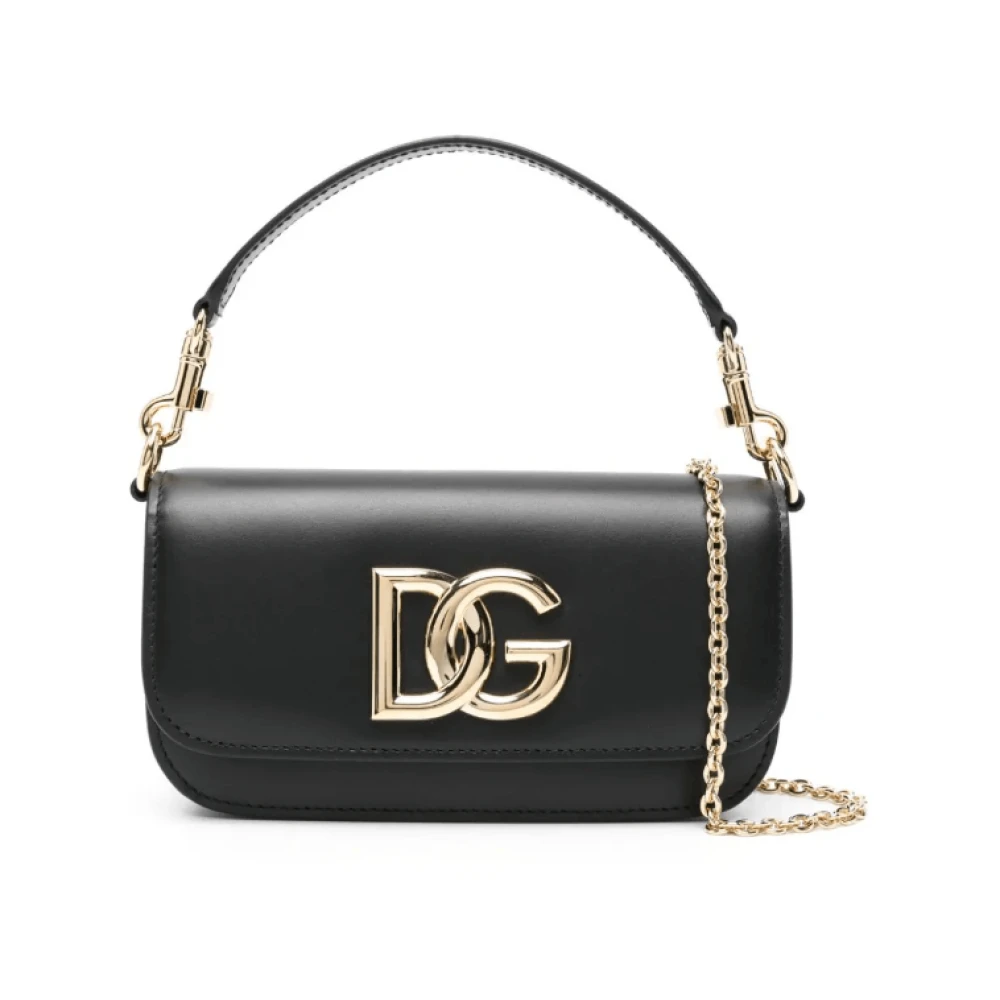 Dolce & Gabbana Zwarte Leren Crossbody Tas met Logo Detail Black Dames