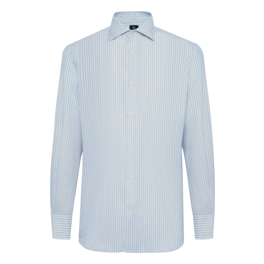Boggi Milano Ultimate NON Iron Slim Fit Katoenen Dobby Overhemd Blue Heren