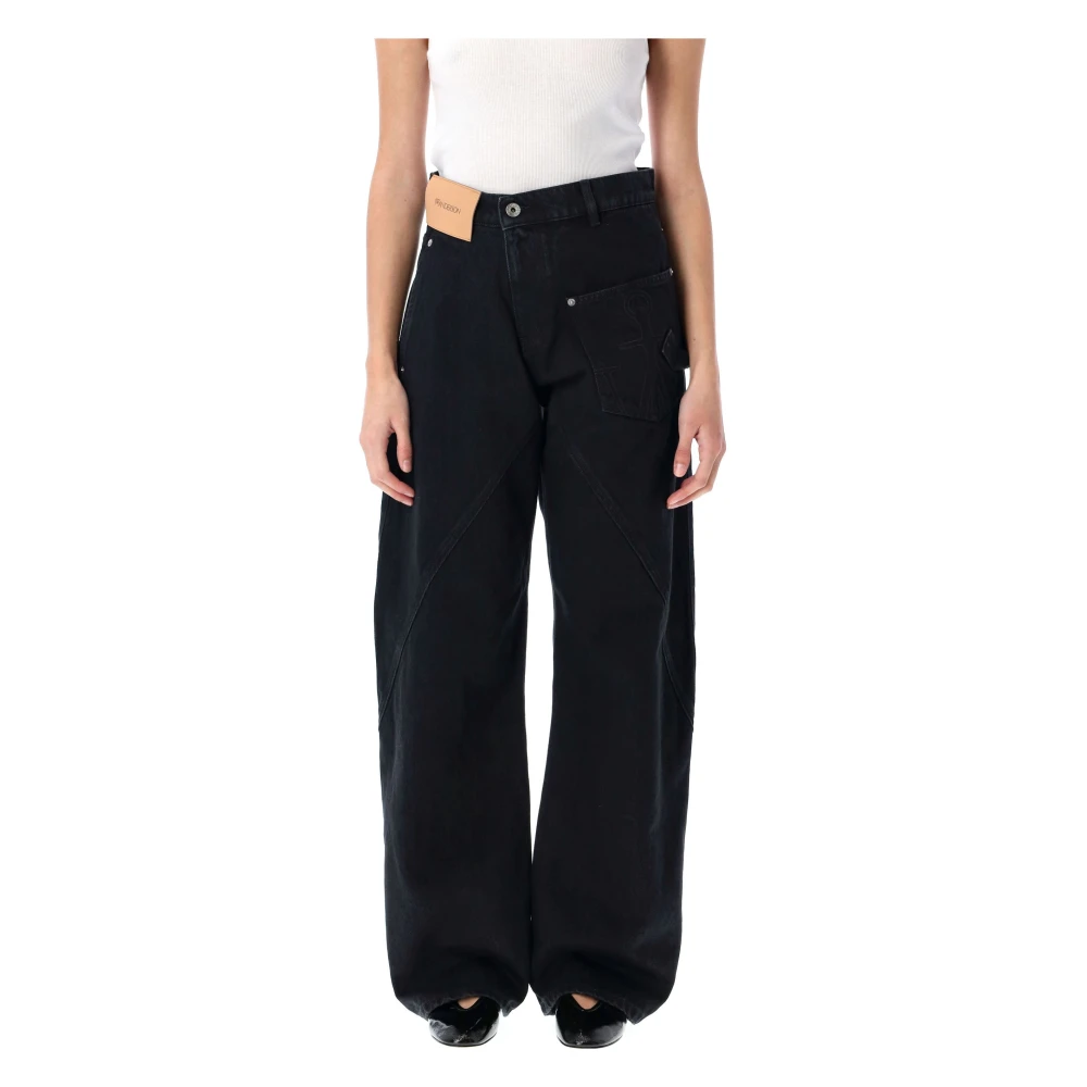 JW Anderson Zwarte Twisted Workwear Denim Broek Black Dames