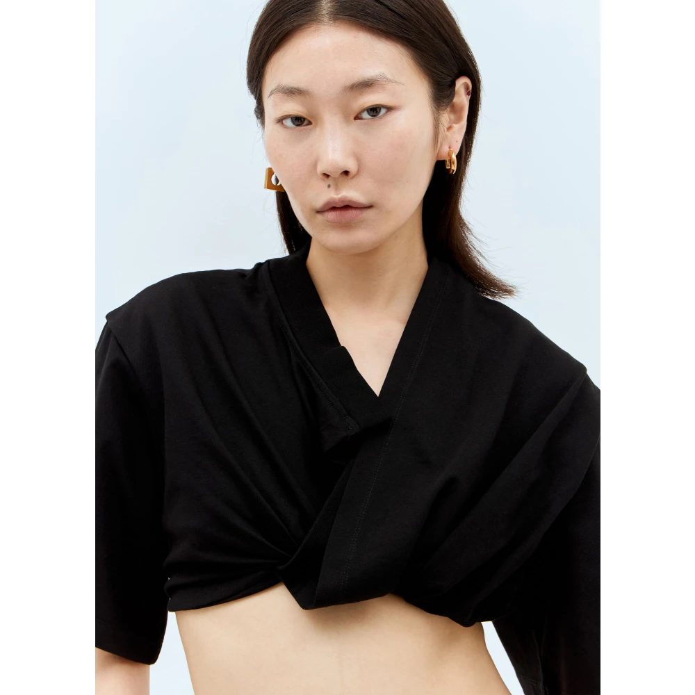 Jacquemus Bahia Court V-Hals T-Shirt Black Dames