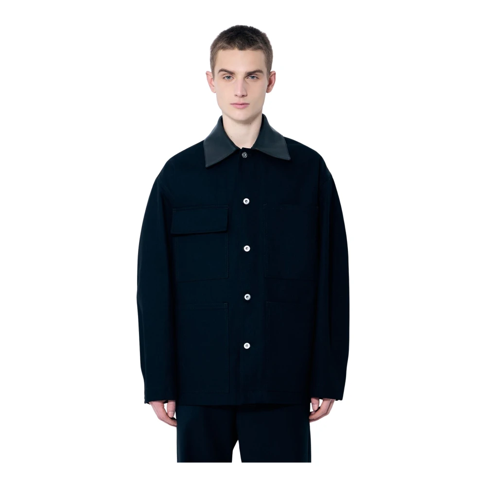 Jil Sander Klassieke Katoenen Twill Jas Black Heren