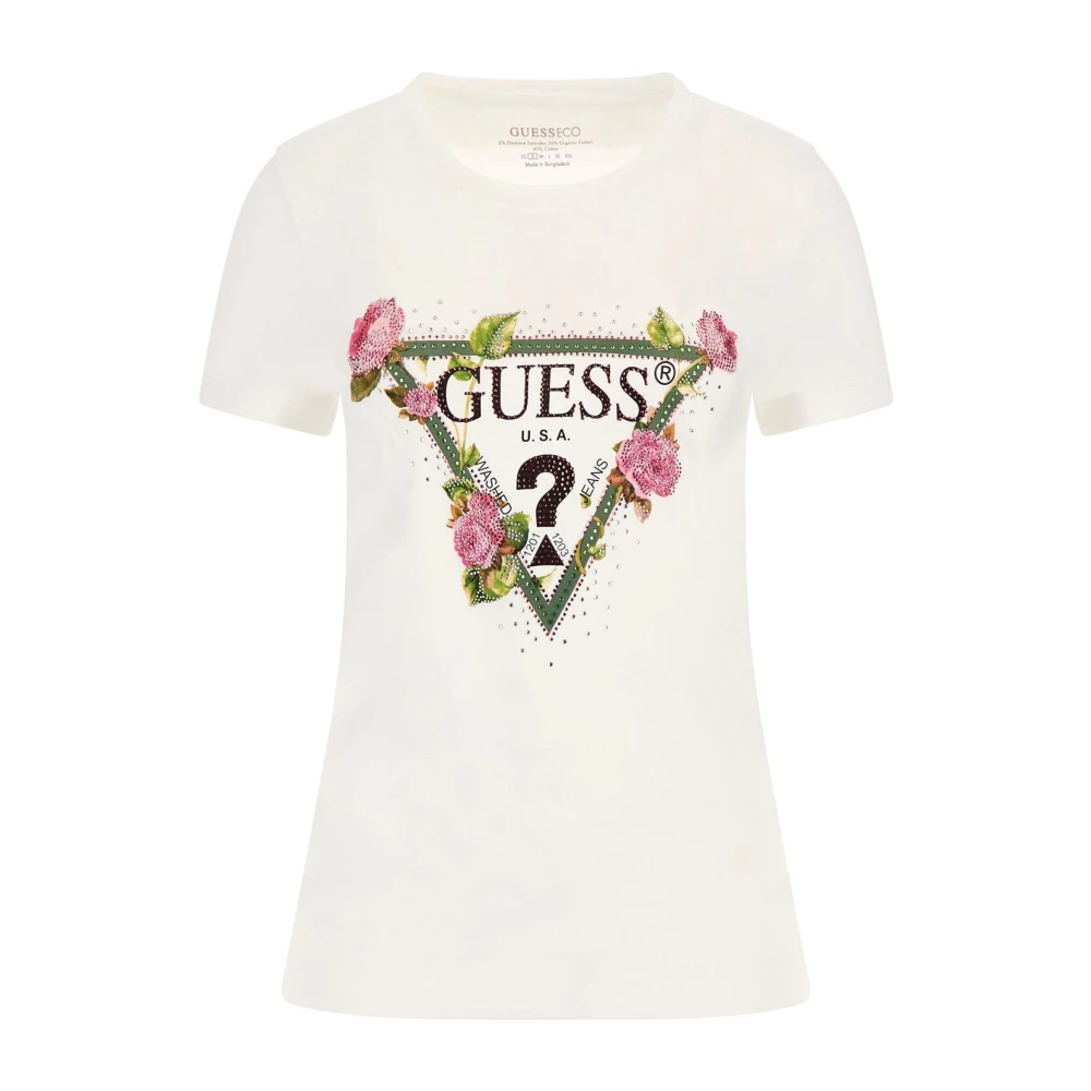 Guess Bloemen Triangle T-Shirt voor Dames White Dames