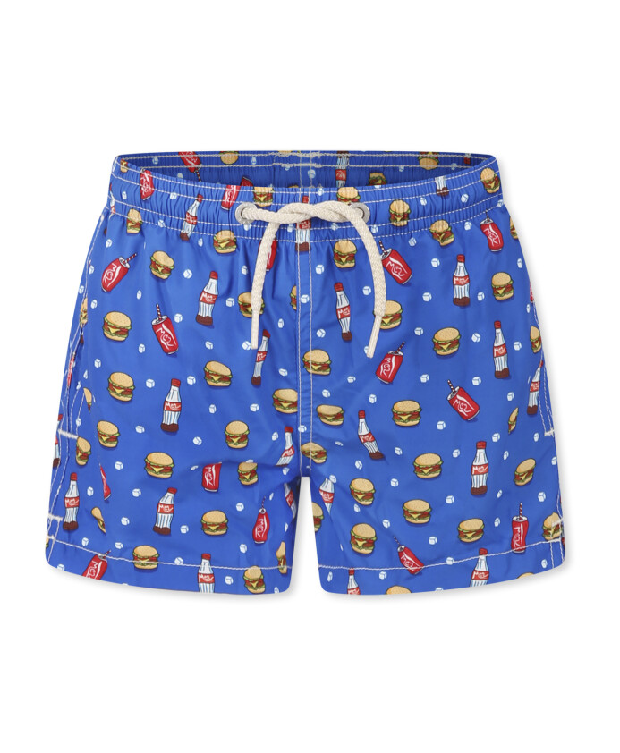 short-de-bain-avec-imprime-hamburger-andamp-cola