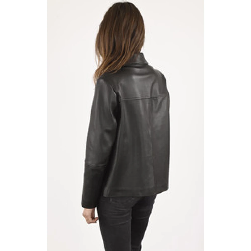 La Canadienne Zwarte leren comfortvest Black Dames