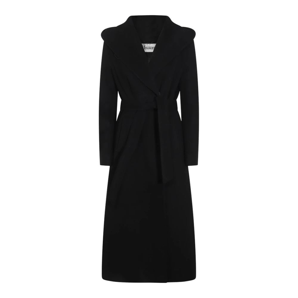 Herno Zwarte wollen ceintuurjas Black Dames