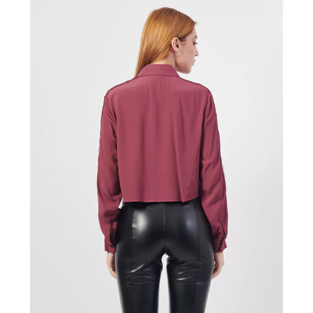 PATRIZIA PEPE Relaxed fit viscose crêpe shirt met kanten inzetstukken Red Dames