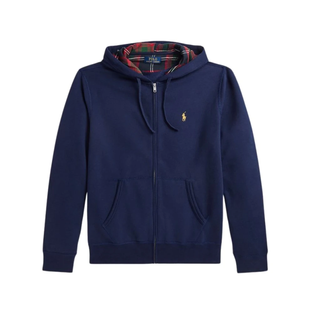 Polo Ralph Lauren Hoodie met rits en geruite capuchonvoering Blue Heren