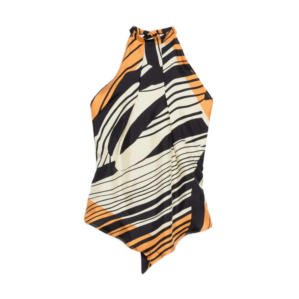 Raquel Diniz Women's Multicolor Sleeveless Tops, M, Halterneck Tie Top