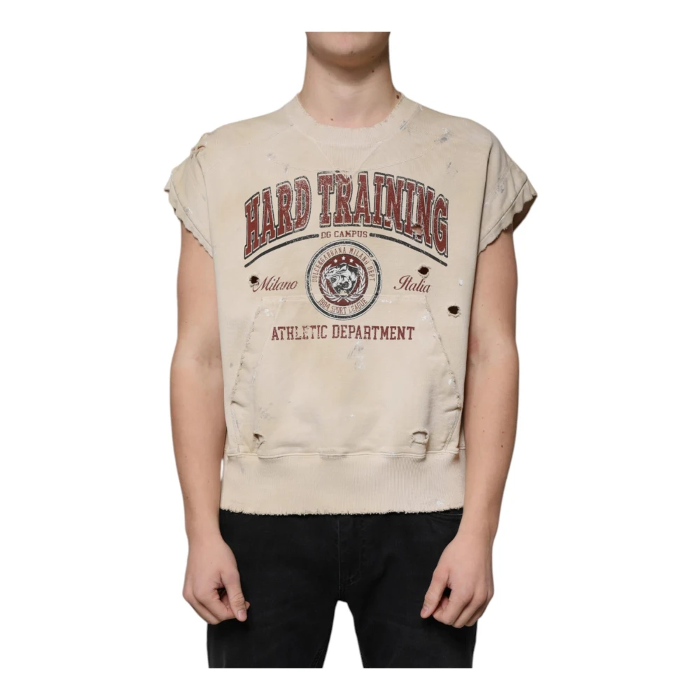 Dolce & Gabbana Beige Mouwloos Katoenen Crew Neck T-shirt Beige Heren