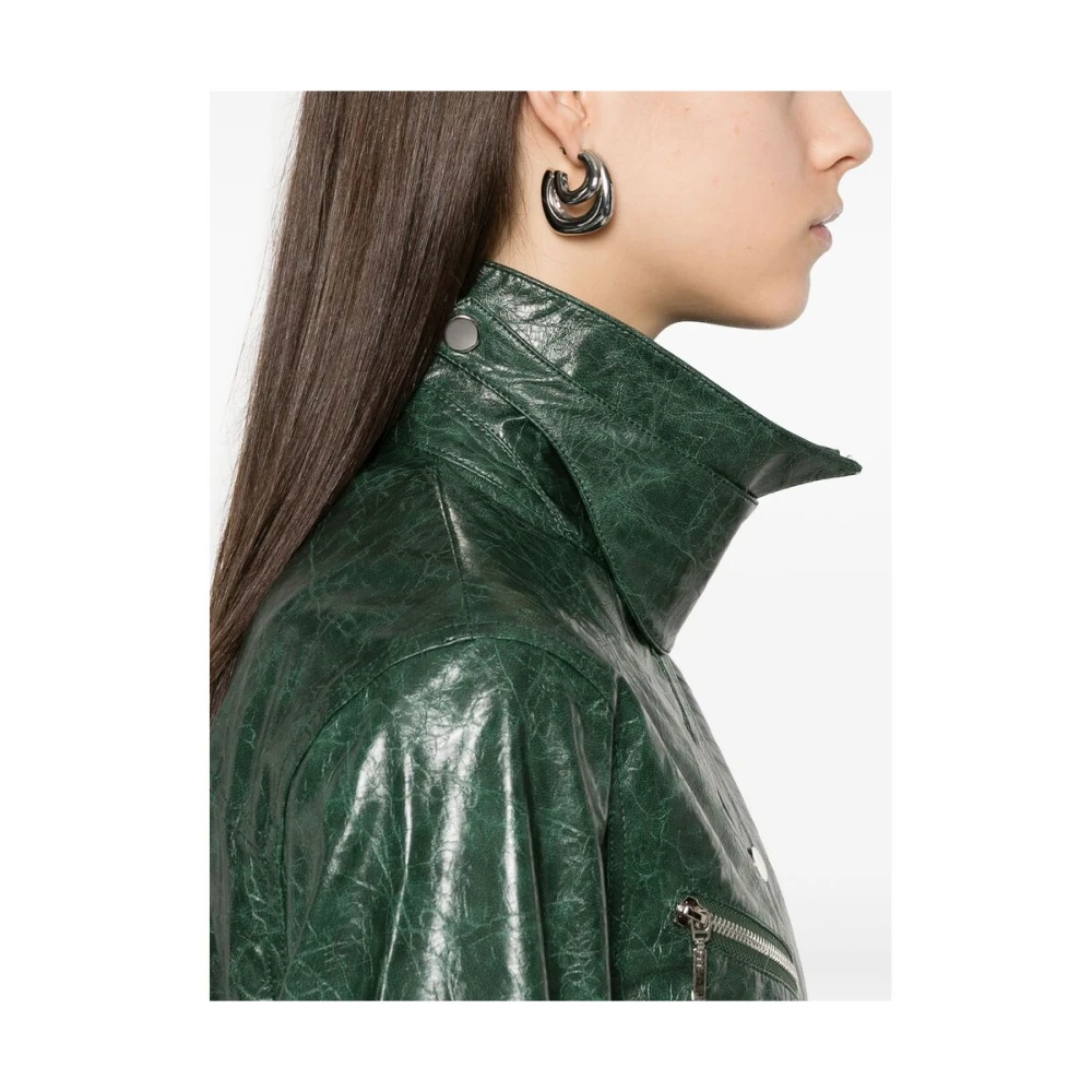BAUM UND PFERDGARTEN Donkergroen leren bovenkleding met drukknoopsluiting Green Dames