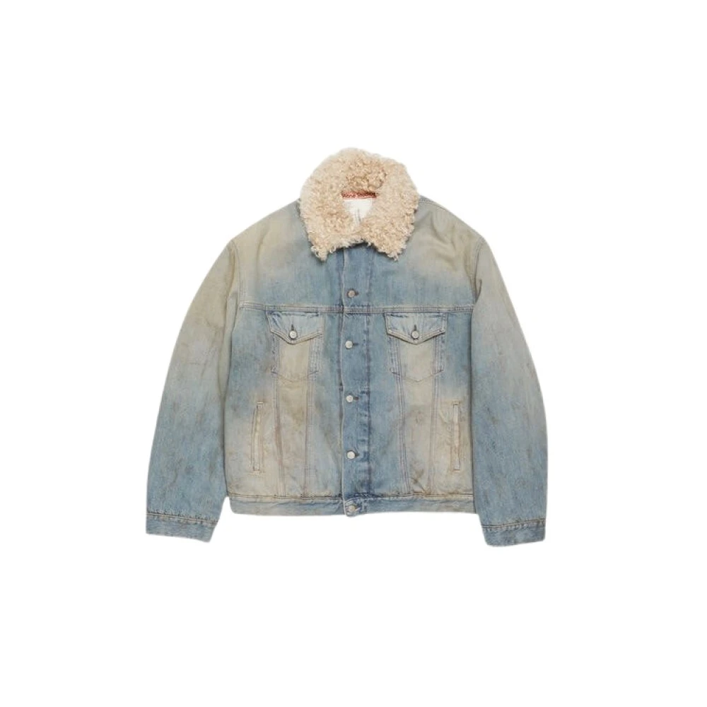 Acne Studios Denim Bont Trim Oversized Jas Blue Dames