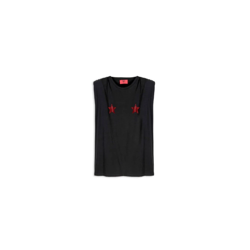 Aniye By Zwarte Mouwloze Jersey Top met Gerimpelde Schouders Black Dames