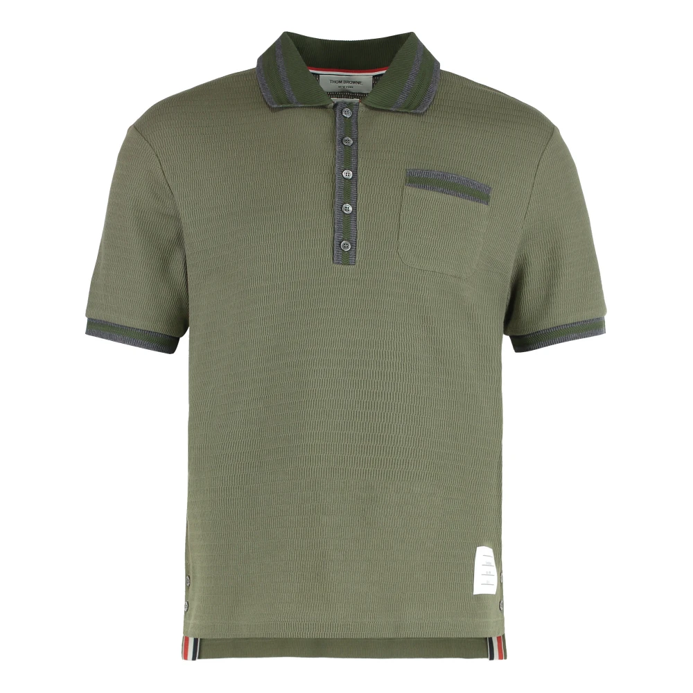 Thom Browne Men's Green Cotton Knit Polo