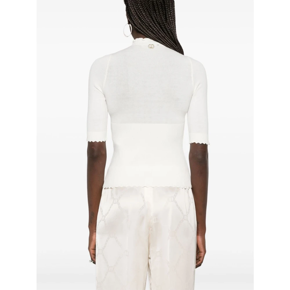 Twinset Witte Crew Neck Sweaters met Scallop Edge White Dames