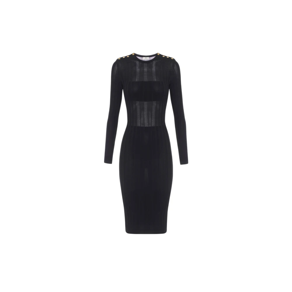 Elisabetta Franchi Zwarte Midi Jurk met ¾ Mouwen Black Dames